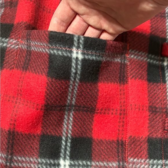 Women’s Red, Black, White Plaid FLEECE JACKET size L-XL bow buttons - Picture 6 of 9